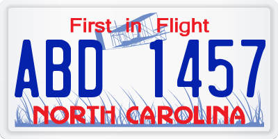 NC license plate ABD1457