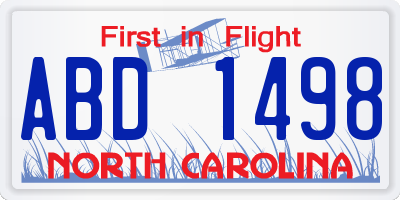 NC license plate ABD1498