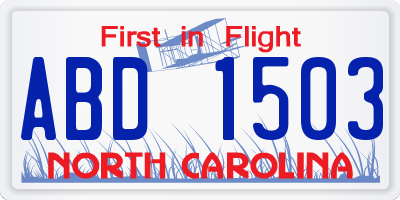 NC license plate ABD1503