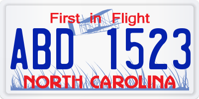 NC license plate ABD1523