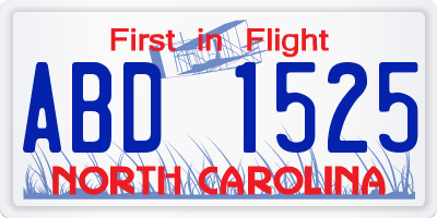 NC license plate ABD1525