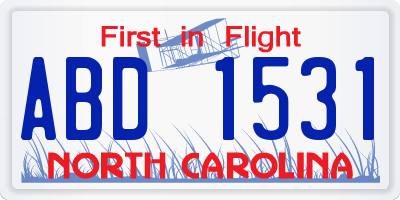 NC license plate ABD1531