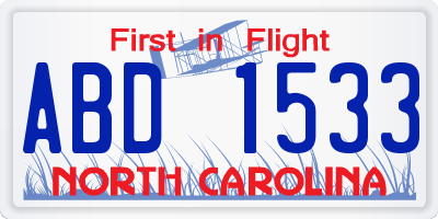 NC license plate ABD1533