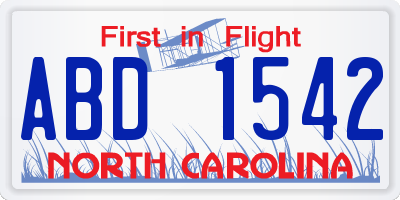 NC license plate ABD1542