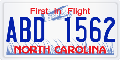 NC license plate ABD1562