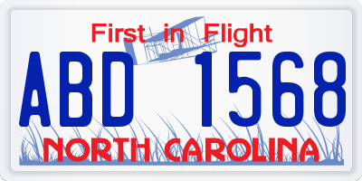 NC license plate ABD1568
