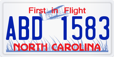 NC license plate ABD1583