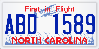 NC license plate ABD1589