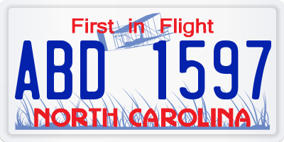 NC license plate ABD1597
