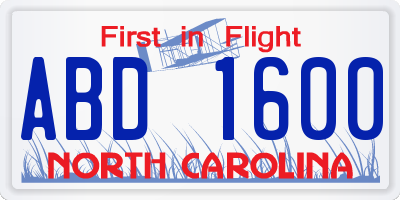 NC license plate ABD1600