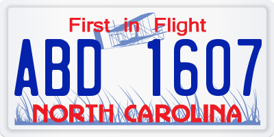 NC license plate ABD1607