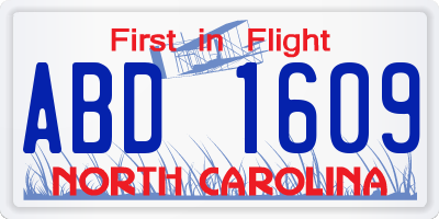 NC license plate ABD1609
