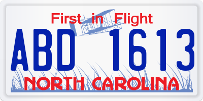 NC license plate ABD1613