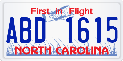NC license plate ABD1615