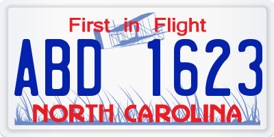 NC license plate ABD1623