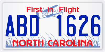 NC license plate ABD1626