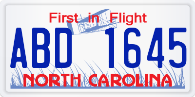 NC license plate ABD1645