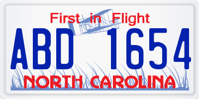 NC license plate ABD1654