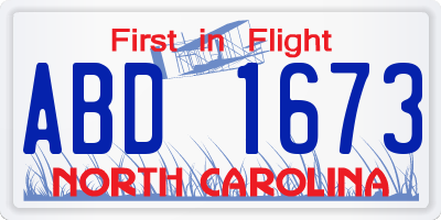 NC license plate ABD1673