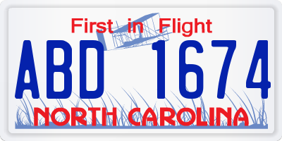 NC license plate ABD1674