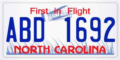 NC license plate ABD1692