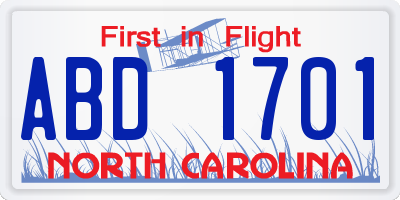 NC license plate ABD1701