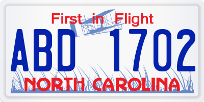 NC license plate ABD1702