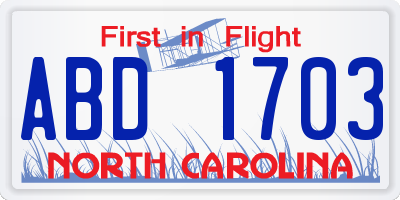 NC license plate ABD1703