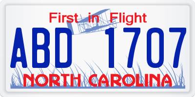 NC license plate ABD1707
