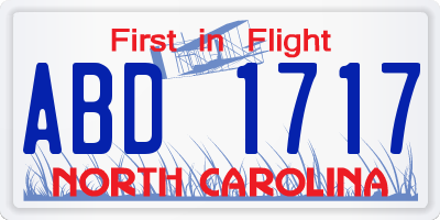 NC license plate ABD1717
