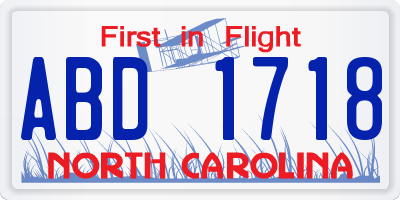 NC license plate ABD1718