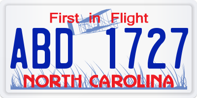 NC license plate ABD1727