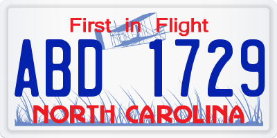 NC license plate ABD1729