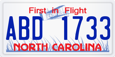 NC license plate ABD1733
