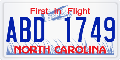 NC license plate ABD1749