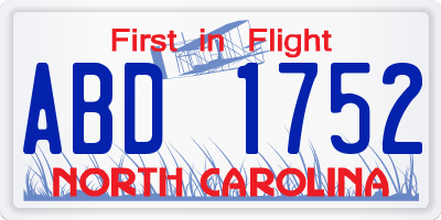NC license plate ABD1752