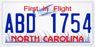 NC license plate ABD1754