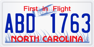 NC license plate ABD1763