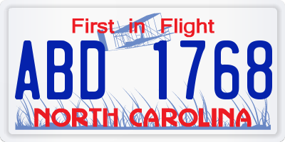 NC license plate ABD1768