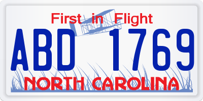 NC license plate ABD1769