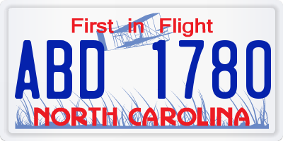 NC license plate ABD1780