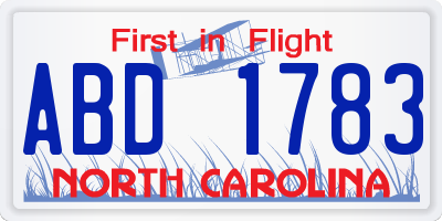 NC license plate ABD1783
