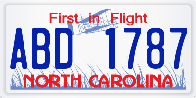 NC license plate ABD1787