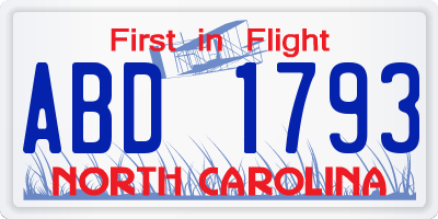 NC license plate ABD1793