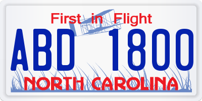 NC license plate ABD1800