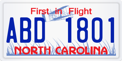 NC license plate ABD1801