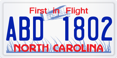 NC license plate ABD1802