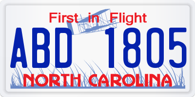 NC license plate ABD1805