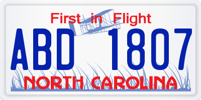 NC license plate ABD1807