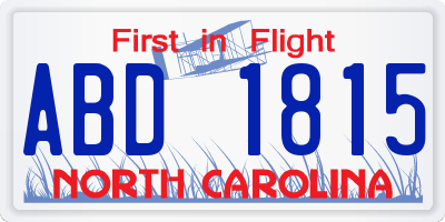 NC license plate ABD1815